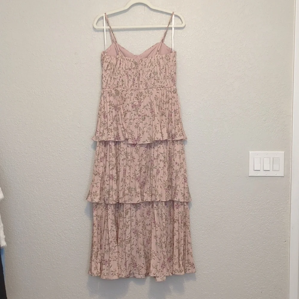 Lulu's Cascading Crush blush pink floral tiered sleeveless bustier midi dress - Picture 10 of 12